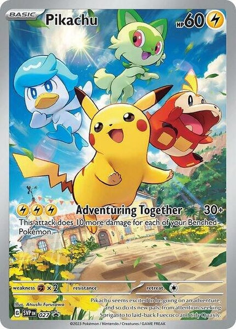 Pokémon Scarlet & Violet Black Star Promo Pikachu card from the Singles collection, featuring Pikachu with vibrant design.