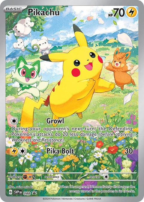 Pokémon Scarlet & Violet Black Star Promo Pikachu card, single from the Pokémon trading card game, with vibrant artwork and branding.
