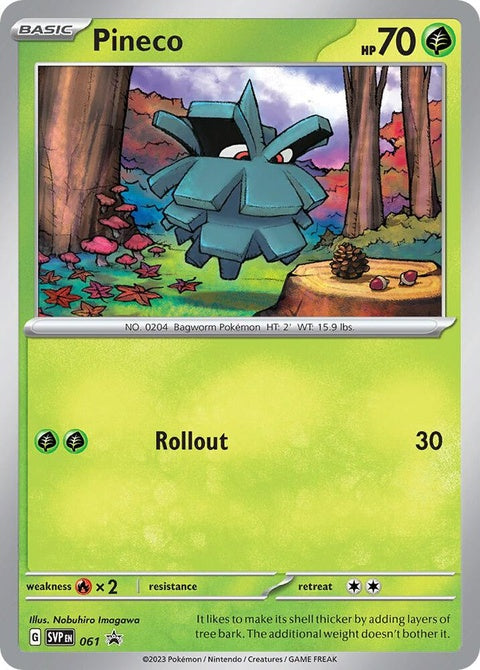 Pokémon Scarlet & Violet Black Star Promo Pineco card, single from the Pokémon trading card game, featuring detailed artwork.