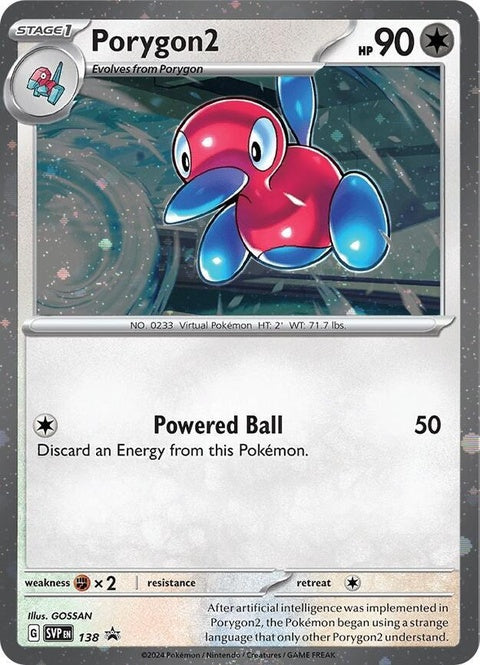 Pokémon Scarlet & Violet Black Star Promo Porygon2 138 Cosmos Holo card, featuring a holographic design and detailed artwork.