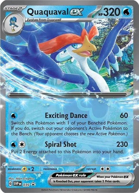 Pokémon Scarlet & Violet Black Star Promo card featuring Quaquaval EX from the Singles set on a white background.