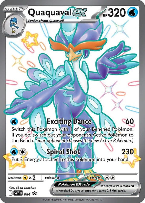 Pokémon Scarlet & Violet Black Star Promo Quaquaval Ex card from the singles collection, featuring vibrant artwork and details.