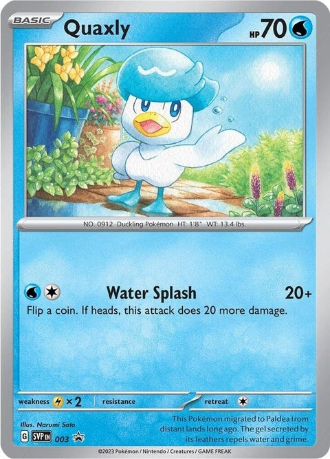 Pokémon Scarlet & Violet Black Star Promo card featuring Quaxly, a single trading card from the Pokémon TCG.