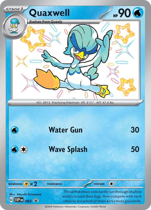 Pokémon Scarlet & Violet Black Star Promo Quaxwell card, featuring detailed illustration of the Pokémon Quaxwell.