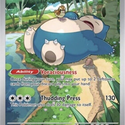 Pokémon Scarlet & Violet Black Star Promo card featuring Snorlax, a collectible Pokémon trading card with vibrant artwork.