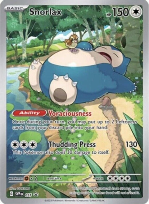 Pokémon Scarlet & Violet Black Star Promo card featuring Snorlax, a collectible Pokémon trading card with vibrant artwork.