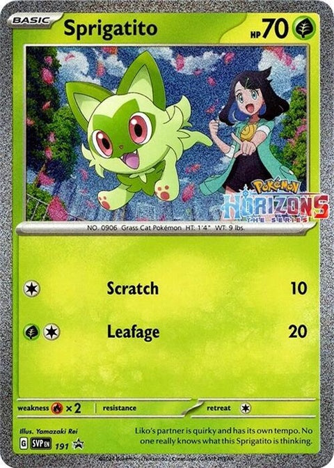 Pokémon Scarlet & Violet Black Star Promo card featuring Sprigatito, a collectible Pokémon trading card.