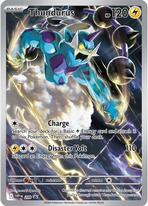 Pokémon Scarlet & Violet Black Star Promo Thundurus card, featuring Thundurus artwork and branding, on a white background.