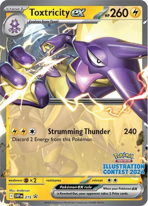 Pokémon Scarlet & Violet Black Star Promo Toxtricity Ex card, featuring colorful illustration and Pokémon branding.