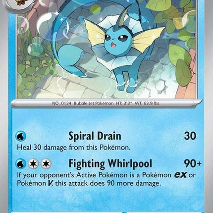Pokémon Scarlet & Violet Black Star Promo Vaporeon 168 Cosmos Holo card, featuring Vaporeon artwork in a shiny holo finish.