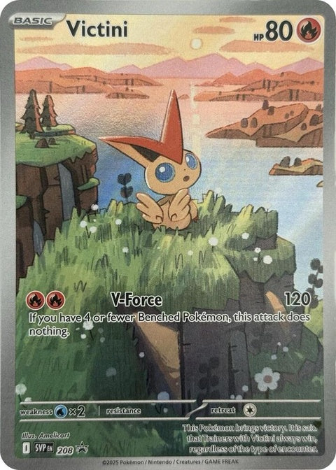 Pokémon Scarlet & Violet Black Star Promo Victini card, detailed close-up of the Pokémon illustration and card design.