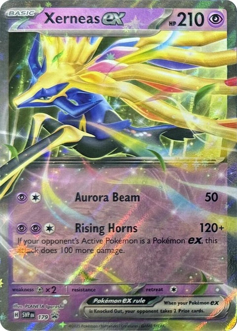 Pokémon Scarlet & Violet Black Star Promo Xerneas EX trading card, featuring vibrant artwork and details of the Pokémon.