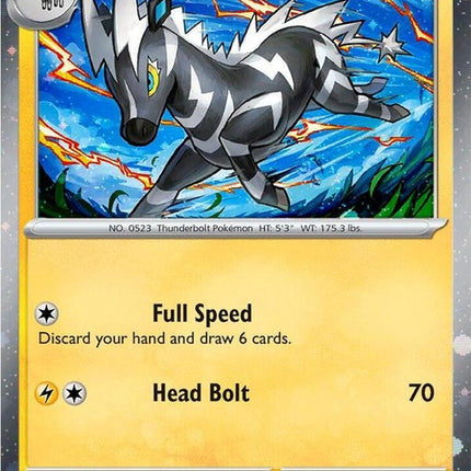 Pokémon Scarlet & Violet Zebstrika Black Star Promo 201 holographic card featuring Zebstrika Pokémon from the Cosmos Holo set.