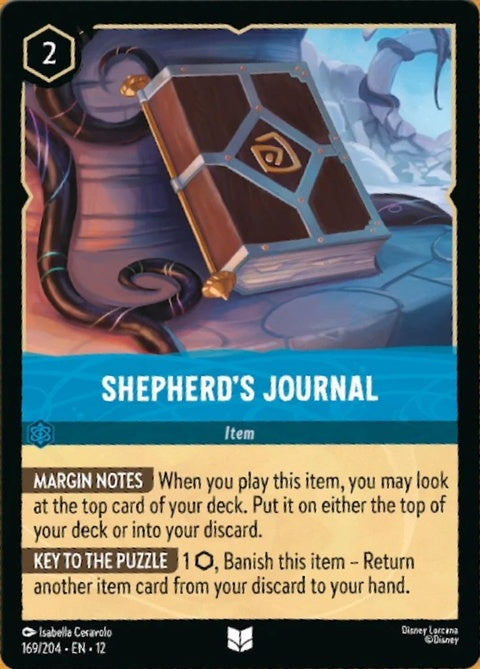 Disney Lorcana Shepherd's Journal (169) singles card with detailed artwork and character illustration in vibrant colors.