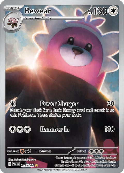 Pokémon Shrouded Fable Bewear trading card, featuring Bewear in a shrouded design on a single Pokémon card.