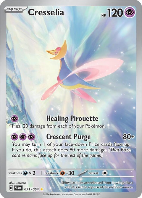 Pokémon Shrouded Fable Cresselia trading card from the singles collection, featuring detailed artwork of the Psychic-type Pokémon.