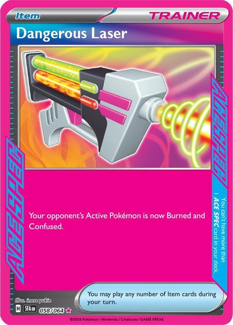 Pokémon Shrouded Fable Dangerous Laser 58 singles card featuring a Pokémon with vibrant artwork and detailed design.