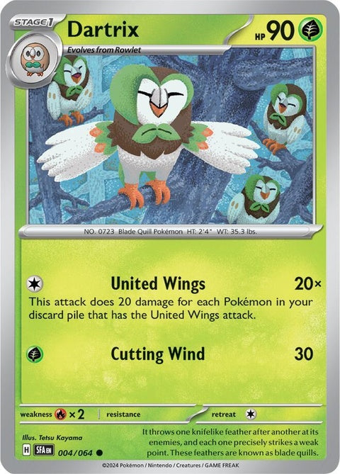 Shrouded Fable Dartrix Pokémon single card featuring a detailed illustration of the bird Pokémon.