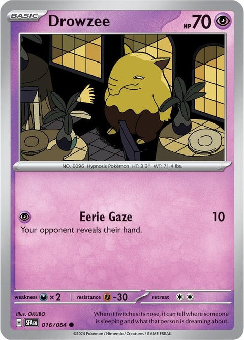 Shrouded Fable Drowzee Pokémon single card showing Drowzee with mystical artwork and detailed illustration.