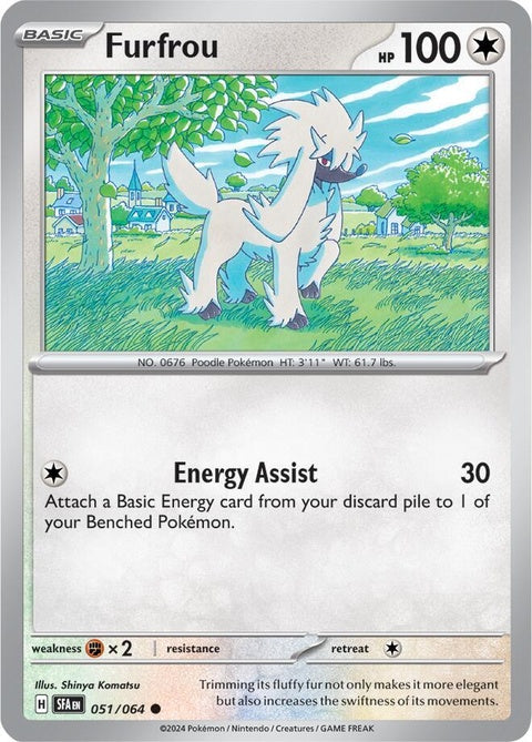Shrouded Fure Furfrou Pokémon single card featuring a sleek, shrouded appearance and elegant design.