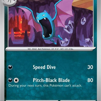 Shrouded Fable Golbat Pokémon trading card, featuring artwork of a Golbat with a mysterious shrouded design.