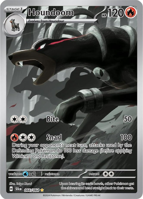 Shrouded Fable Houndoom Pokémon card, single collectible with dark artwork, detailed illustration, and Pokémon branding.