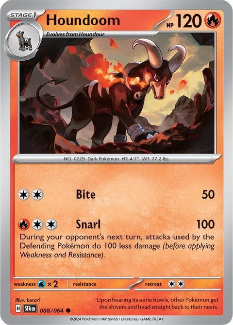 Pokemon Shrouded Fable Houndoom trading card featuring Houndoom in dark art style, from the Pokémon Singles collection.
