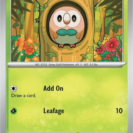 Pokémon Shrouded Fable Rowlet single card displayed with detailed artwork and vibrant colors.