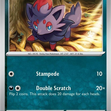 Pokémon Shrouded Fable Zorua single card featuring artwork of a fox-like Pokémon in a mysterious shrouded design.