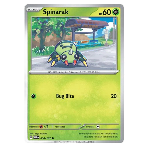 Spinarak Pokémon figure from Twilight Masquerade set by KTM Collectibles, showing detailed purple and brown spider Pokémon.