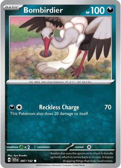 Pokémon Stellar Crown Bombirdier single card featuring detailed illustration of Bombirdier from the Pokémon series.