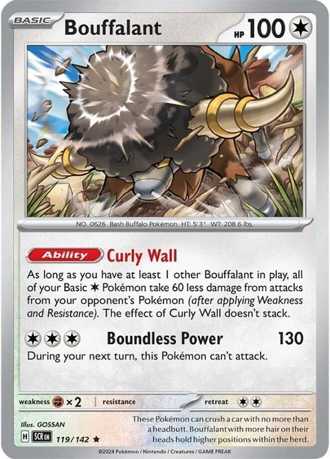 Pokémon Stellar Crown Bouffalant 119 single card featuring a detailed illustration of Bouffalant from the Pokémon trading card game.