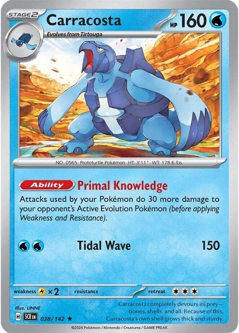 Pokémon Stellar Crown Carracosta 38 single card featuring detailed illustration of Carracosta from Pokémon trading card game.