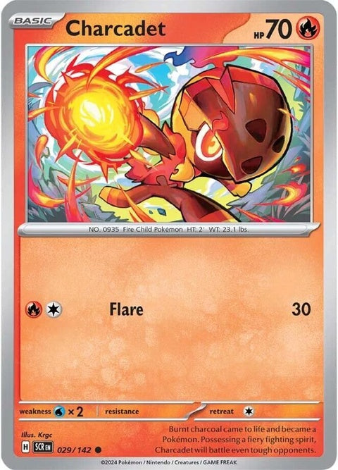 Pokémon Stellar Crown for Charcadet, a detailed single collectible figure with vibrant colors and intricate design details.