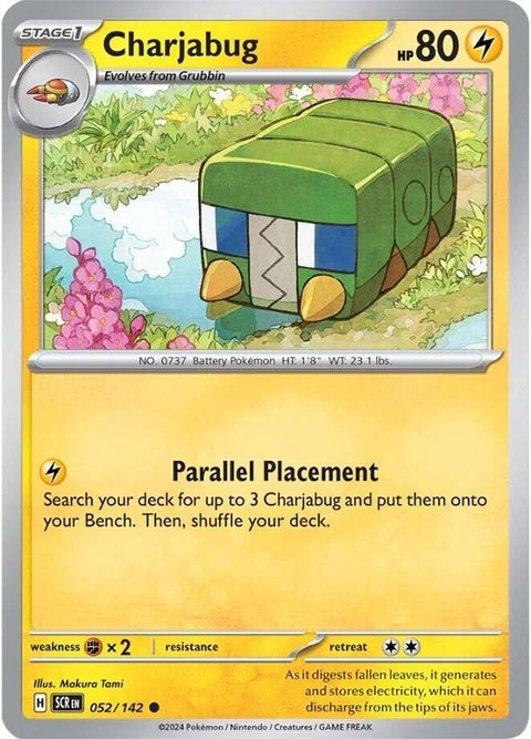 Pokémon Stellar Crown Charjabug single card featuring detailed illustration of the Electric/Bug Pokémon.