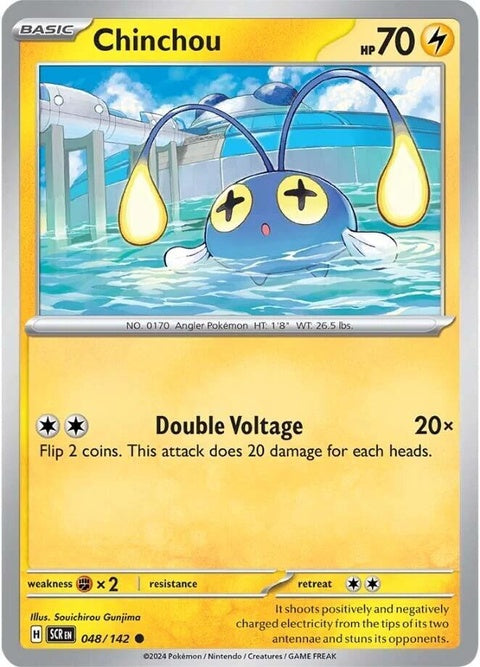 Pokémon Stellar Crown Chinchou single card featuring Chinchou with a radiant design, part of the Pokémon singles collection.