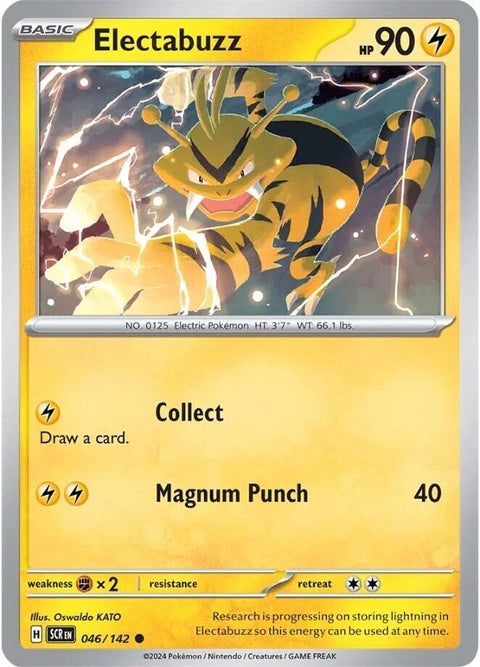Electabuzz Pokémon Stellar Crown card from Singles series, featuring detailed artwork of the Electric-type Pokémon.