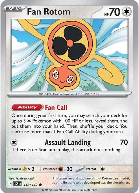 Pokémon Stellar Crown Fan Rotom 118 single card featuring Fan Rotom in a detailed illustration.