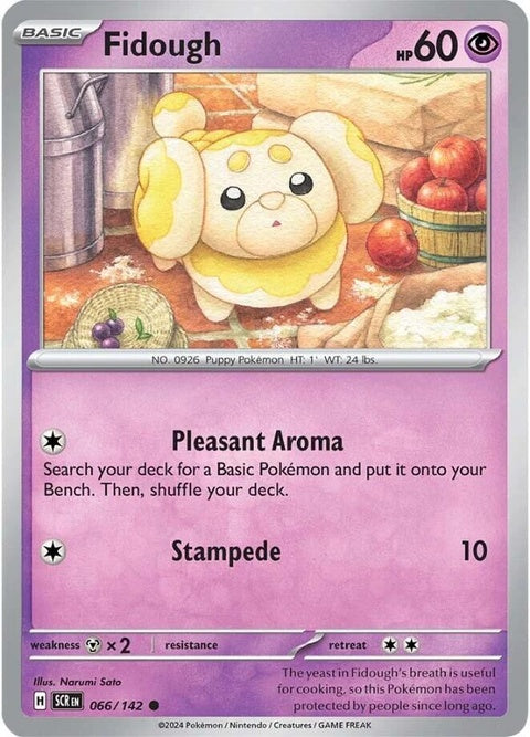 Pokémon Stellar Crown Fidough 66 single card displayed with artwork and branding on a white background.