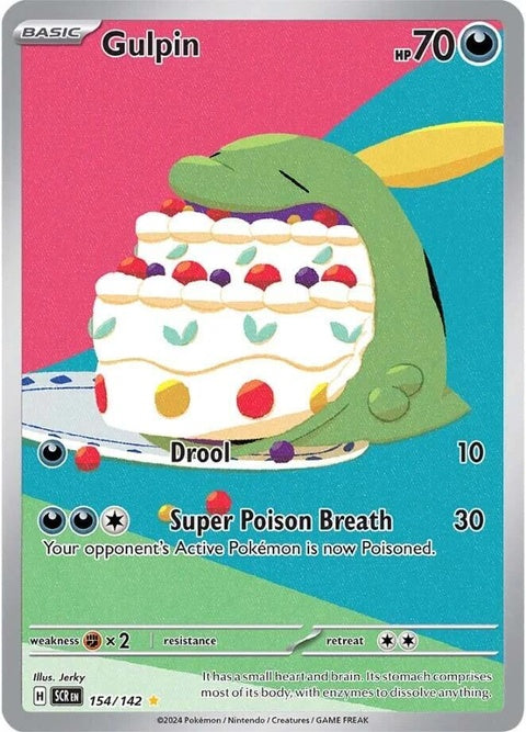 Pokémon Stellar Crown Gulpin single card, featuring Gulpin with vibrant artwork and detailed design.