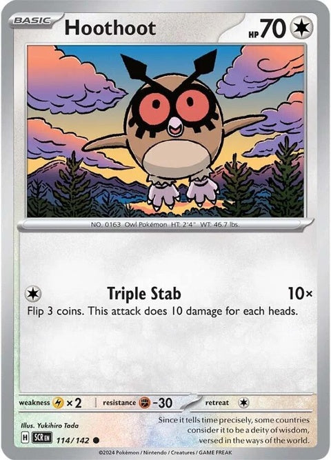 Pokémon Stellar Crown Hoothoot single card featuring Hoothoot with a decorative stellar crown design.