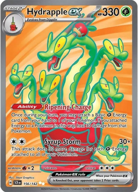Pokémon Stellar Crown Hydrapple EX singles card featuring vibrant artwork and detailed design for collectors.