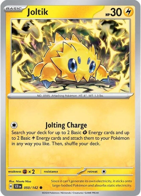 Pokémon Stellar Crown Joltik 50 card featuring a detailed illustration of the Electric-type Pokémon Joltik from the Pokémon brand.