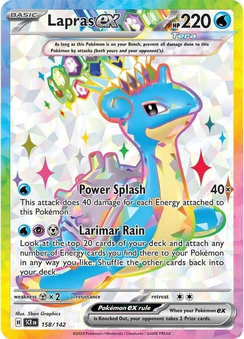 Pokémon Stellar Crown Lapras EX card from the Singles collection, featuring a detailed illustration of Lapras for collectors.