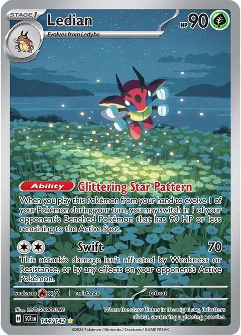 Pokémon Stellar Crown Ledian 144-card single from the Pokémon trading card game set, featuring vibrant artwork of Ledian.