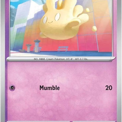 Pokémon Stellar Crown featuring Milcery, a small fairy-type Pokémon with a delicate, sweet appearance and pastel colors.