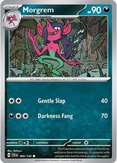 Pokémon Stellar Crown Morgrem 95 singles card featuring Morgrem with vibrant artwork and detailed design.