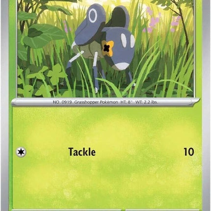 Pokémon Stellar Crown Nymble singles card, featuring vibrant artwork of the Nymble Pokémon on a colorful background.