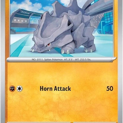 Pokémon Stellar Crown Rhyhorn card from the Singles set, featuring detailed artwork of Rhyhorn with a celestial-themed crown.