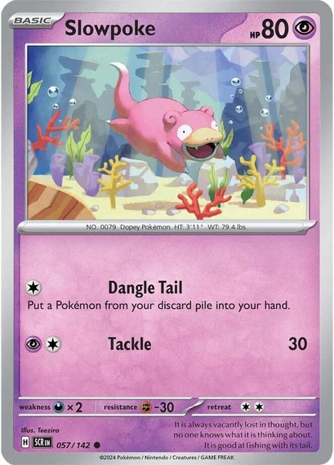 Pokémon Stellar Crown Slowpoke trading card featuring Slowpoke with a vibrant design and detailed artwork.
